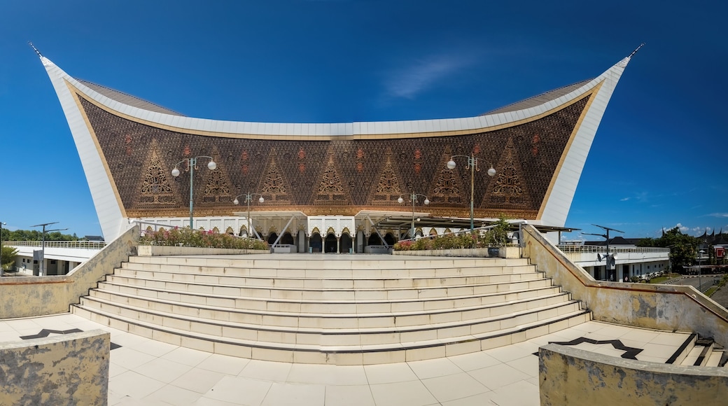 Panoramic view of the Grand Mosque of West Sumatra, Mosque with Minangkabau Architecture in Padang, Sumatra Indonesia