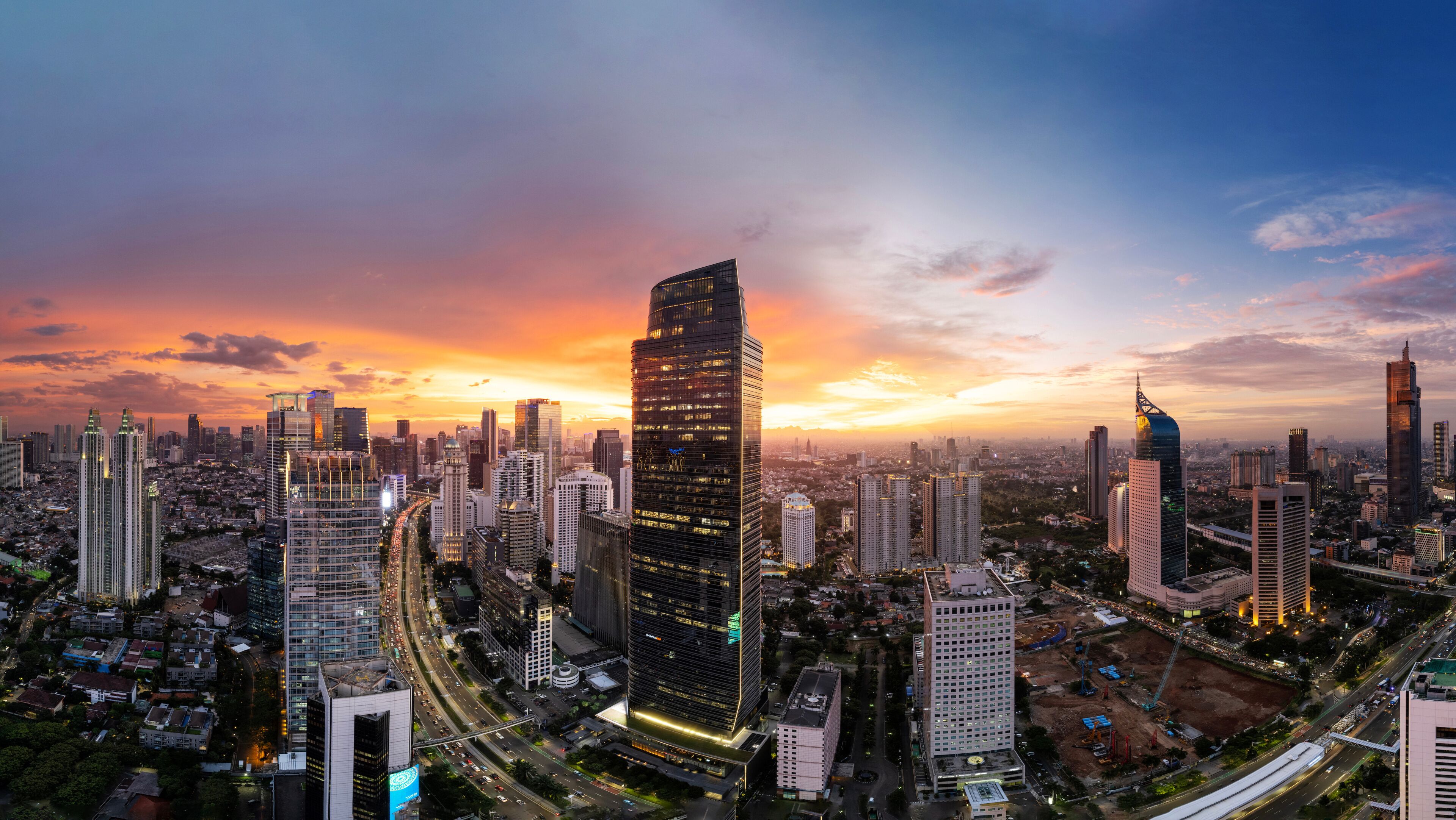 Jakarta Panoramic from Sudirman street view during the golden hour. Jakarta is capital city of indonesia before it be moved to Kalimantan. 