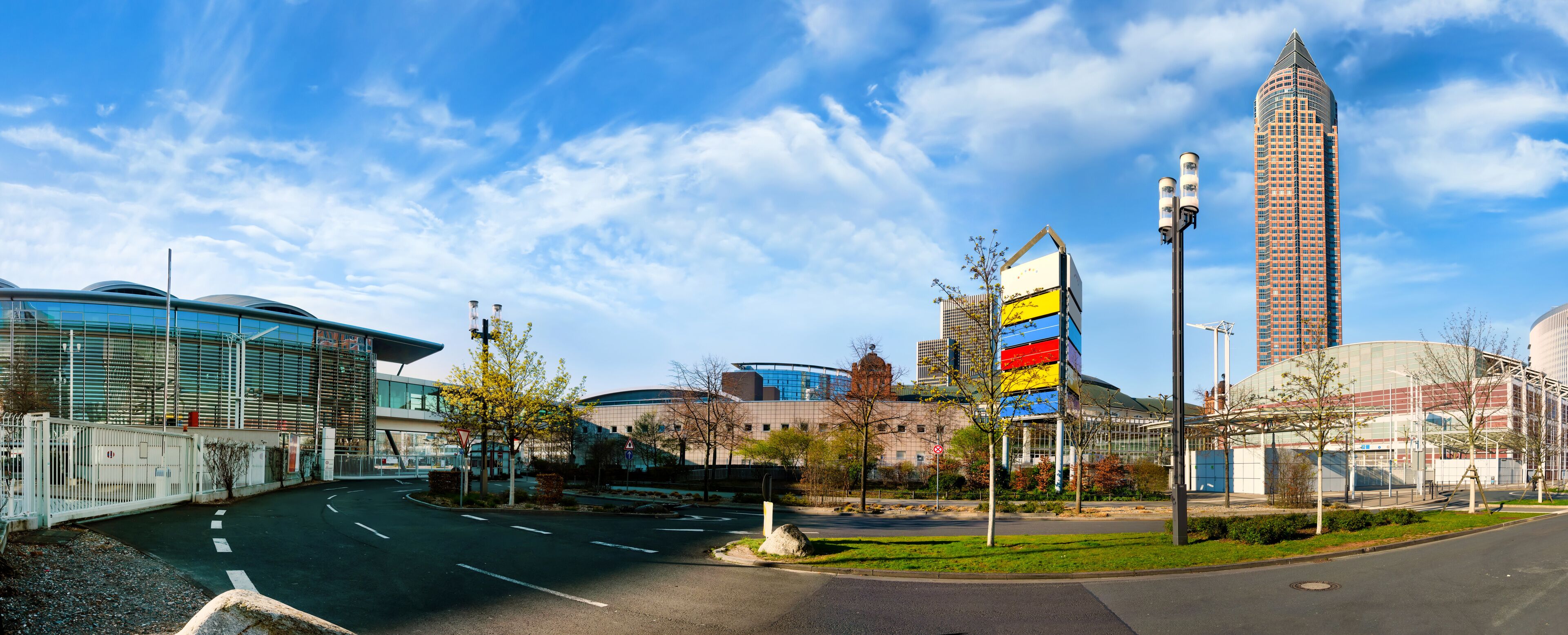 Panorama of the exhibition grounds in Frankfurt am Main. Messegelände in Frankfurt am Main