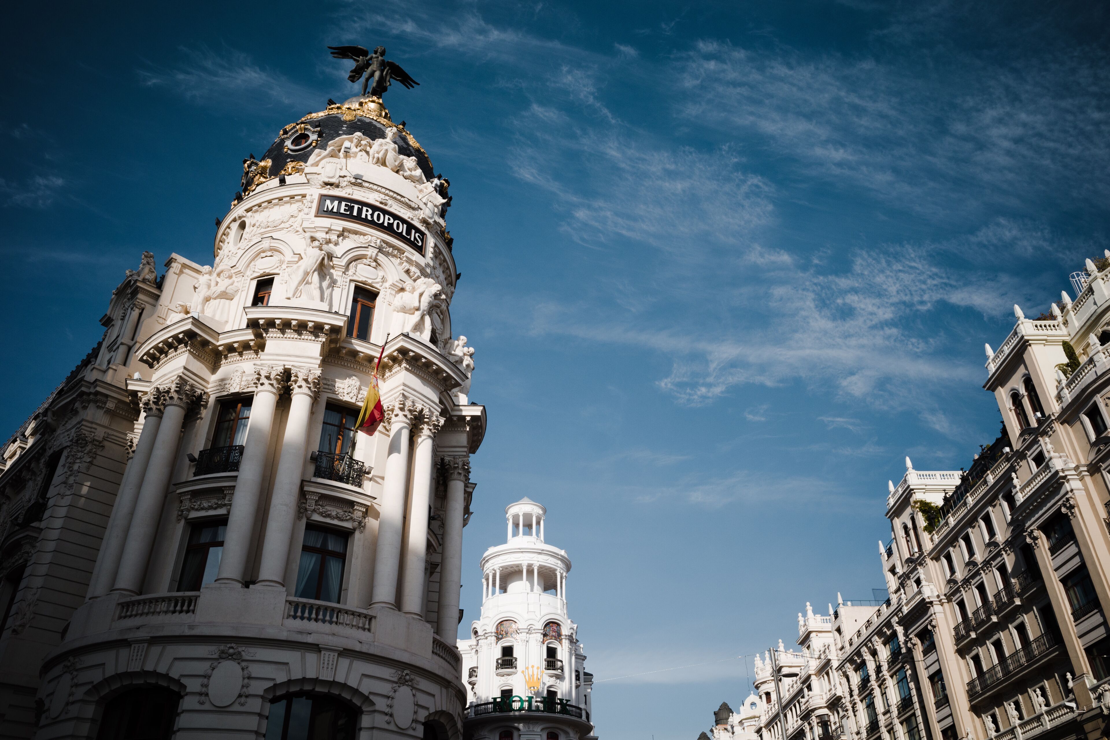 Metropolis building in Gran Via. Madrid (18th October 2020. Madrid, Spain)