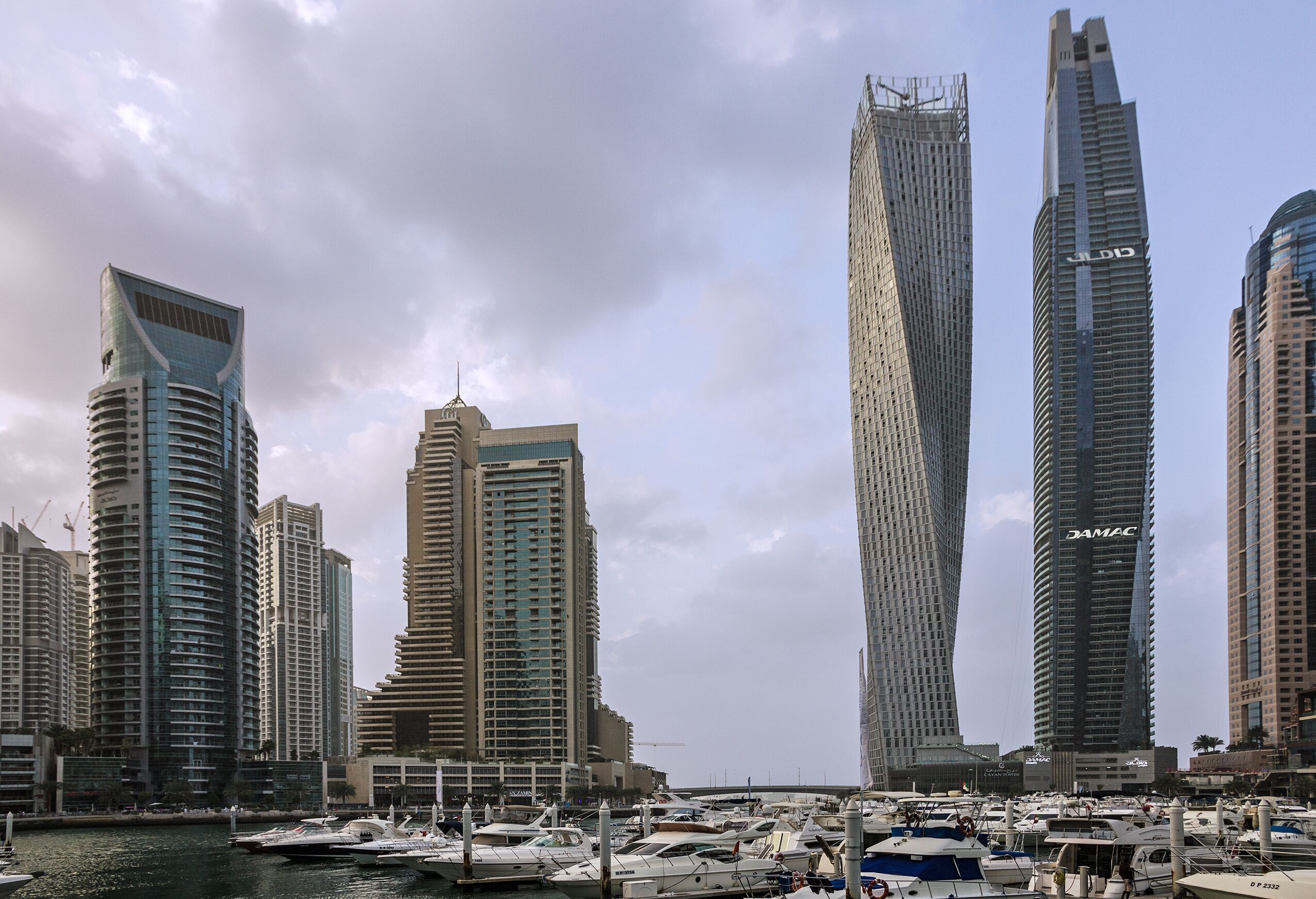 UAE: Dubai marina seafront skyscrapers.