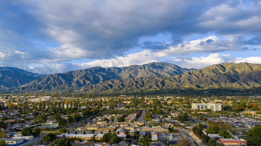 Aerial shot of the majestic San Gabriel Mountains in Duarte California USA