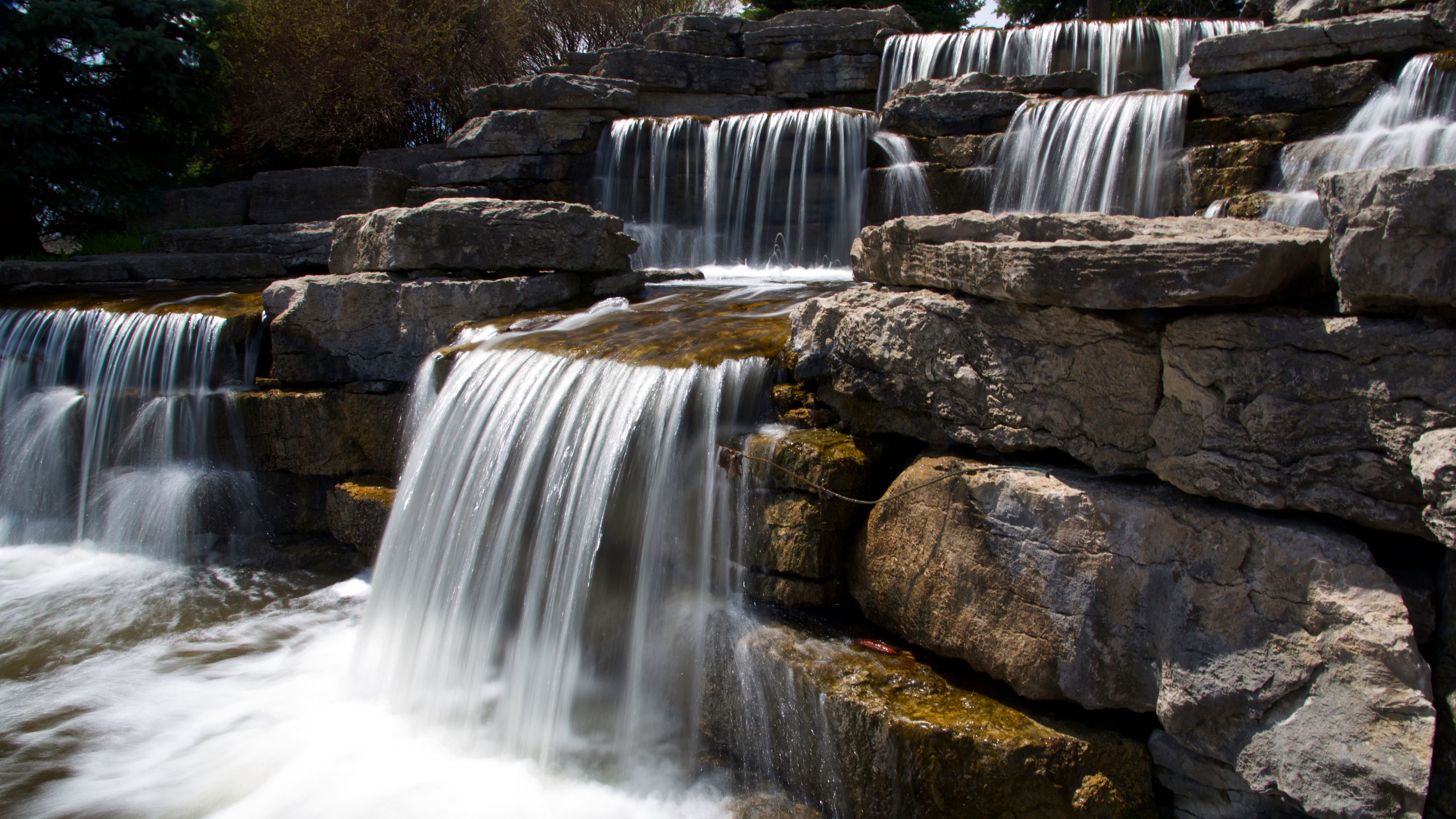 Richmond Hill, Ontario / Canada - May 08, 2019: Beauty in nature, waterfall in public park at Richmond Hill, Ontario, Canda