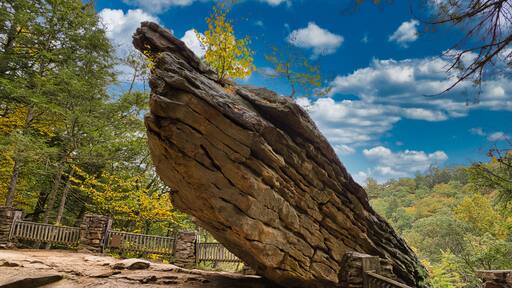 Balance Rock in Trough Creek State Park in Huntingdon County Pennslvania, near Entriken and Raystown Lake. The image was taken mid- day in the Autumn season.