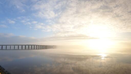 The tay rail bridge looking magnificent in the sun and mist