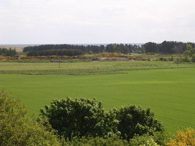 View from Ashbank, near Monifieth. The view looks south east from Ashbank in the middle of the grid square towards the A930,the golf course at Monifieth and the mouth of the Tay.