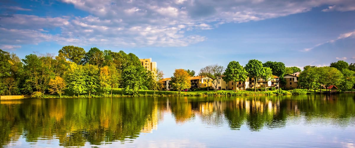 Evening reflections at Wilde Lake in Columbia, Maryland.