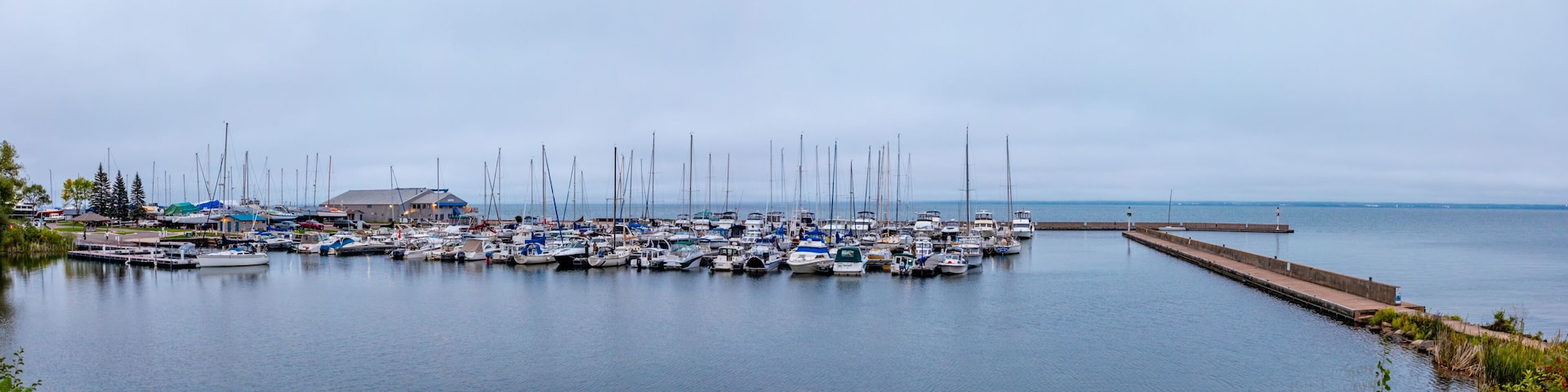 Washburn Marina and pier in Washburn, Wisconsin on a September day