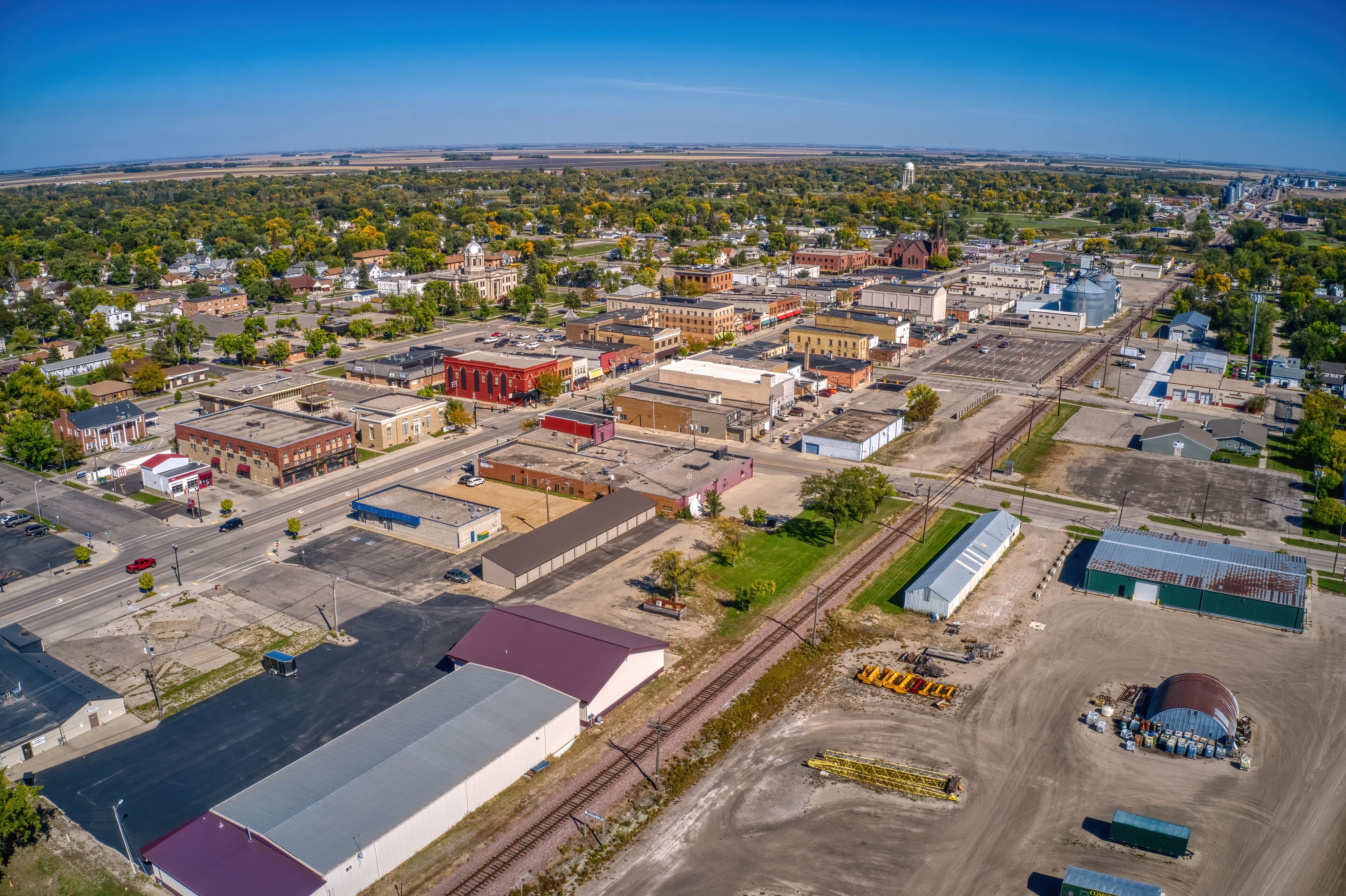 Aerial View of Downtown Wahpeton, North Dakota in Summer