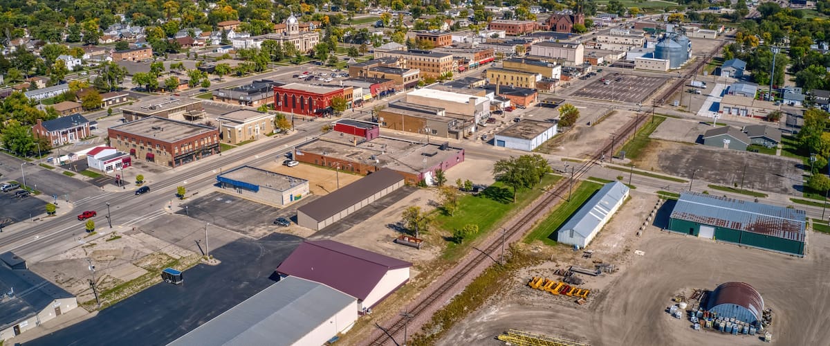 Aerial View of Downtown Wahpeton, North Dakota in Summer