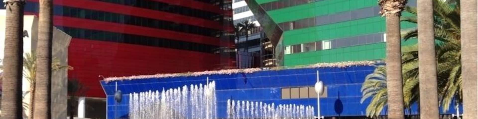 Funky colorful futuristic arrangements of buildings that make up the Pacific Design Center. Like something out of a sci fi movie.