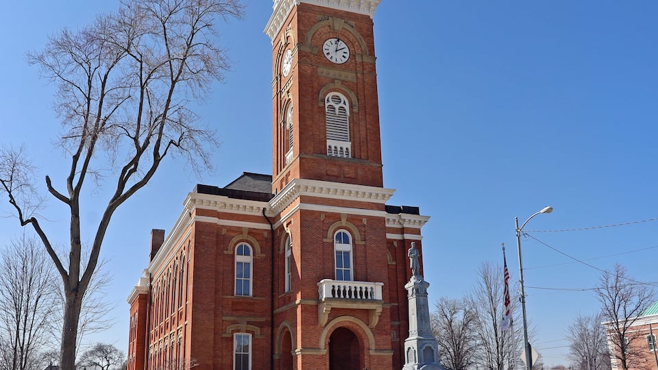 The Fulton County Courthouse in Wauseon Ohio has a beautiful clock tower.