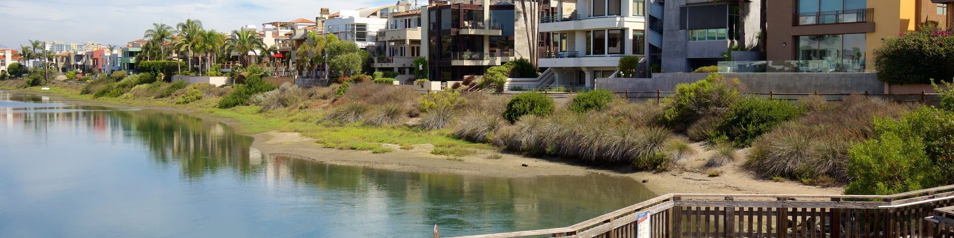 Marina del Rey showing a coastal town, a river or creek and views