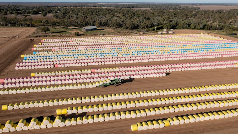Stock pile of cotton bales near the New South Wales town of Wee Waa.