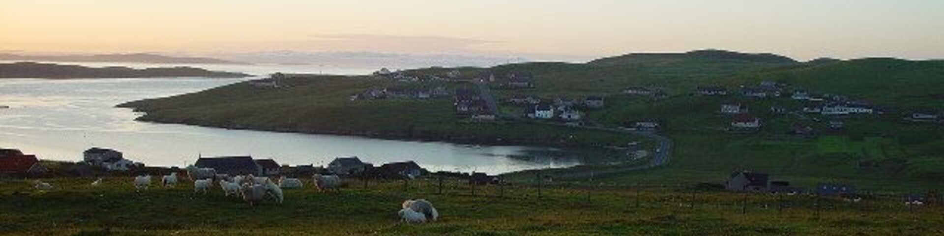 Saltness, North Park and West Hamister, Whalsay. Looking North from Gardentown past Saltness, over North Voe to North Park and West Hamister, Whalsay