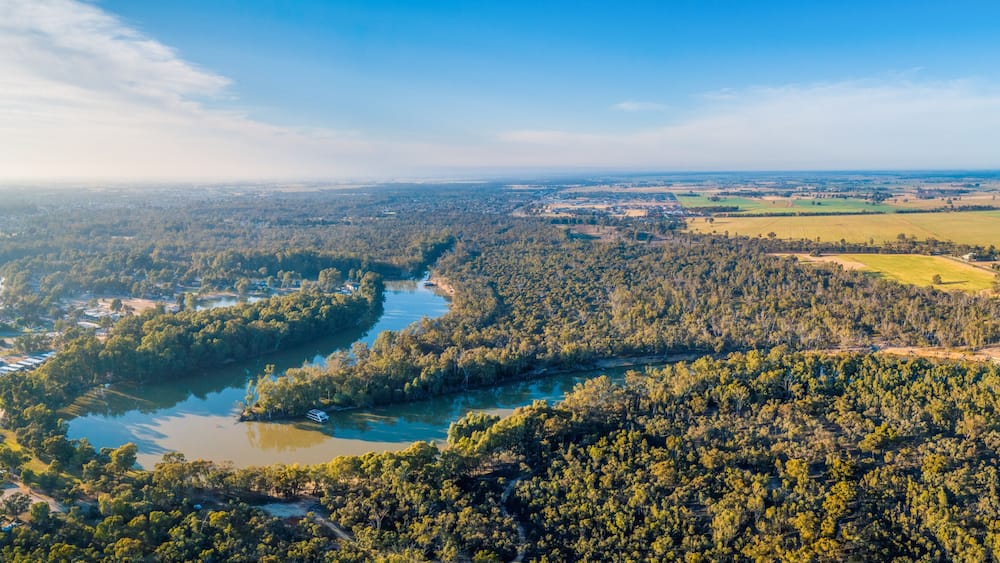 Murray River at sunset - aerial panorama