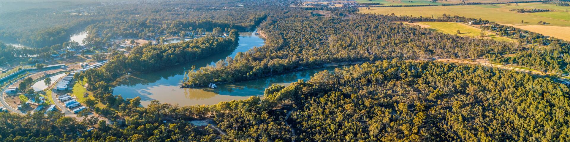 Murray River at sunset - aerial panorama