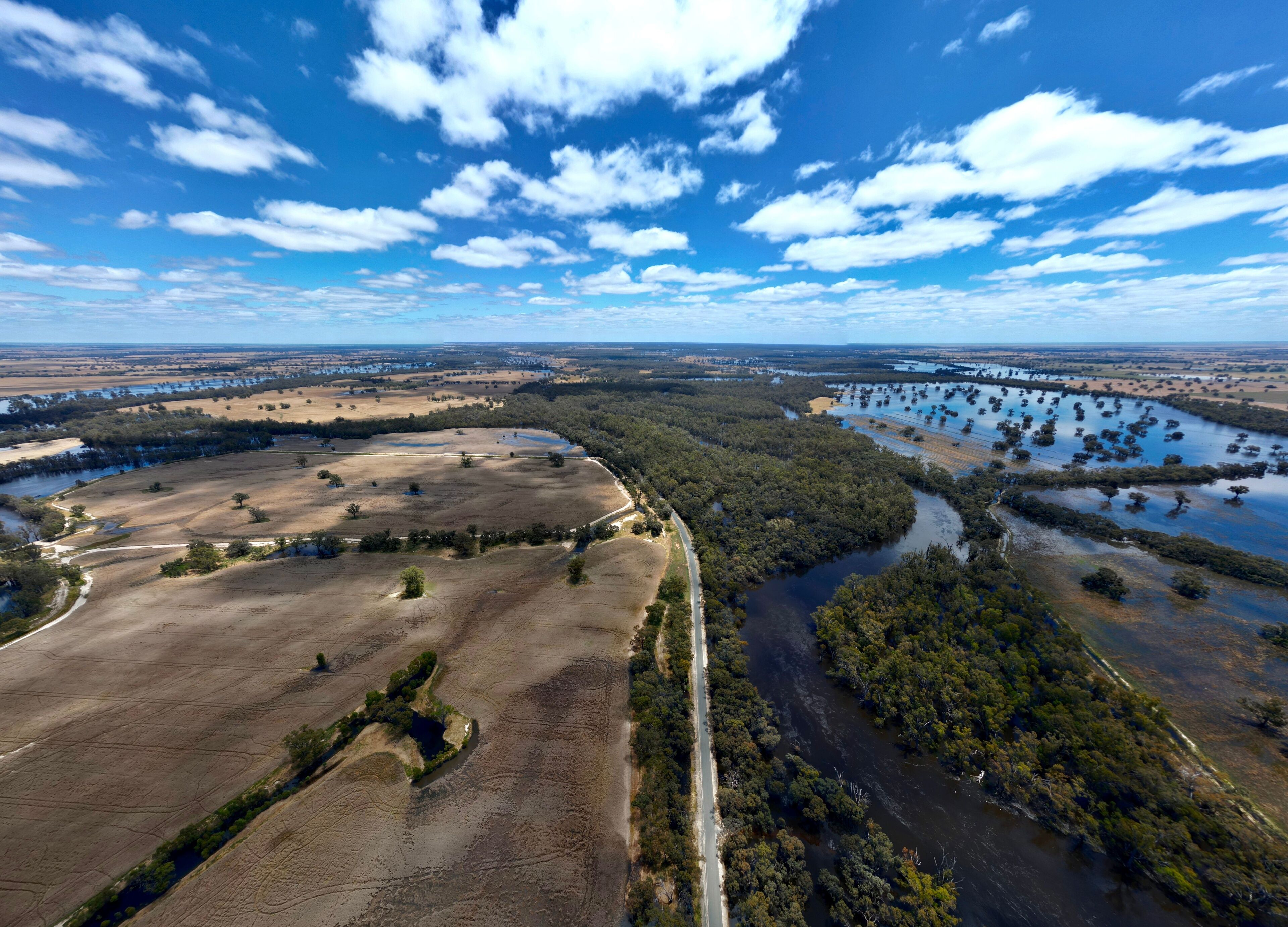 Aerial view of the flood water around Deniliquin NSW in the Riverina