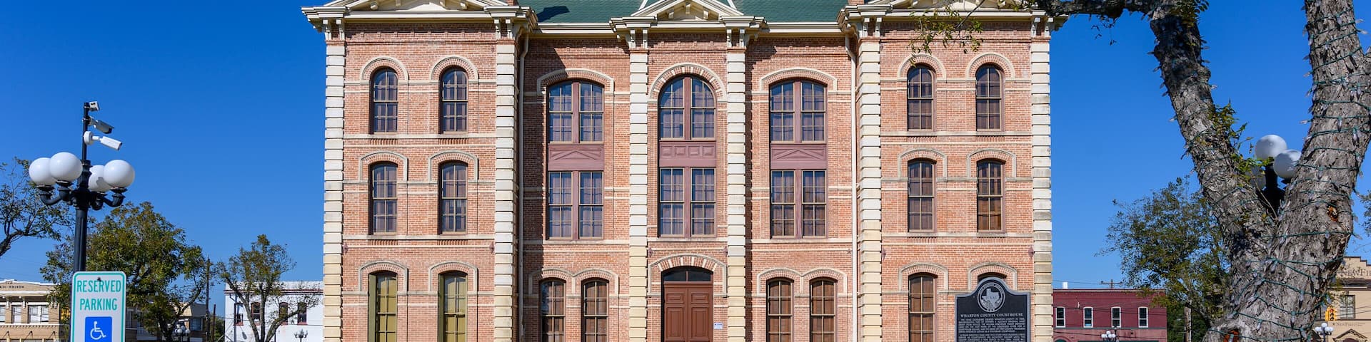 Historic Wharton County Courthouse built in 1889 and Town Square in Wharton City in Wharton County in Southeastern Texas, United States