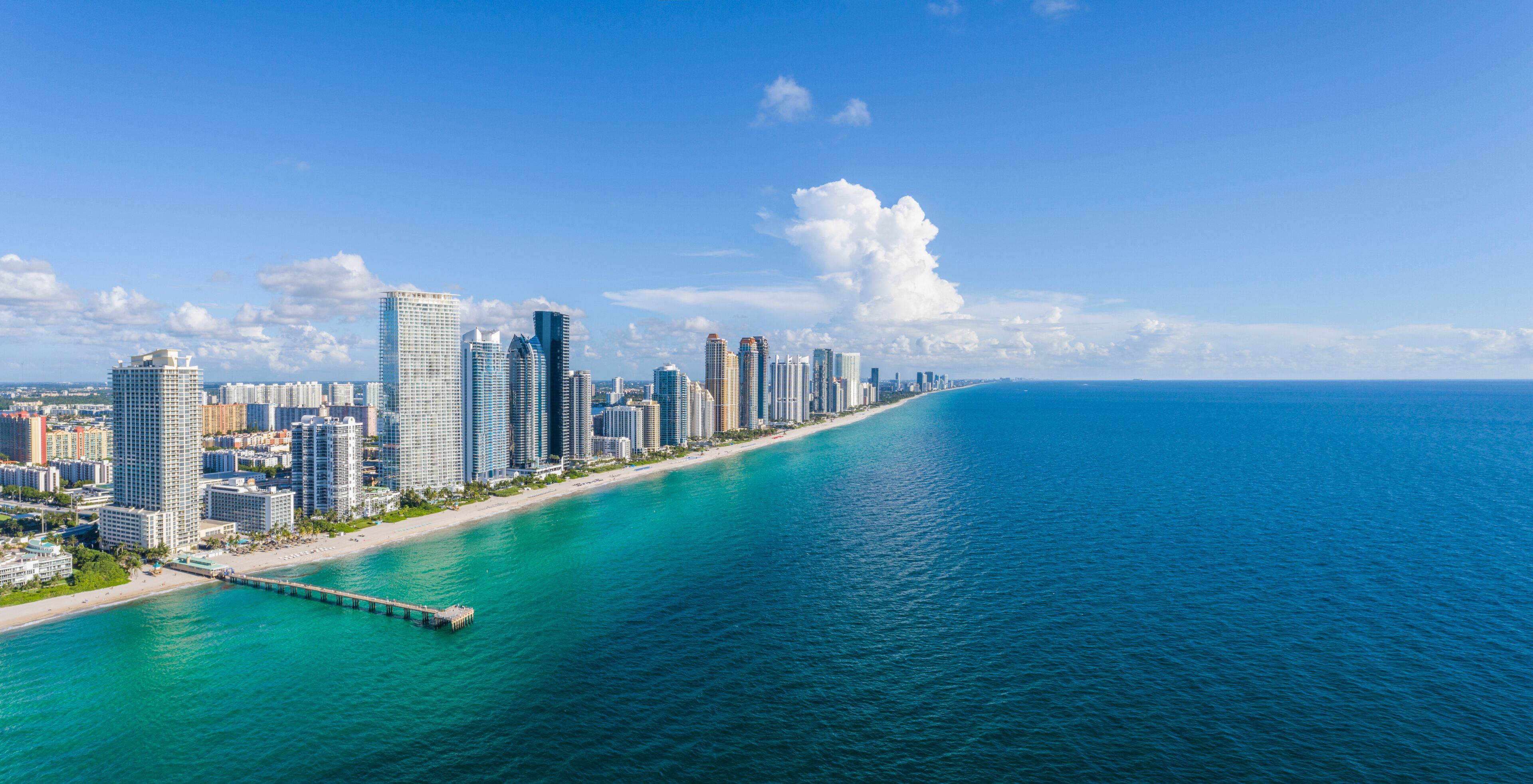 Aerial view of beautiful cityscape by the sea, Sunny Isles Beach, Florida, united states.