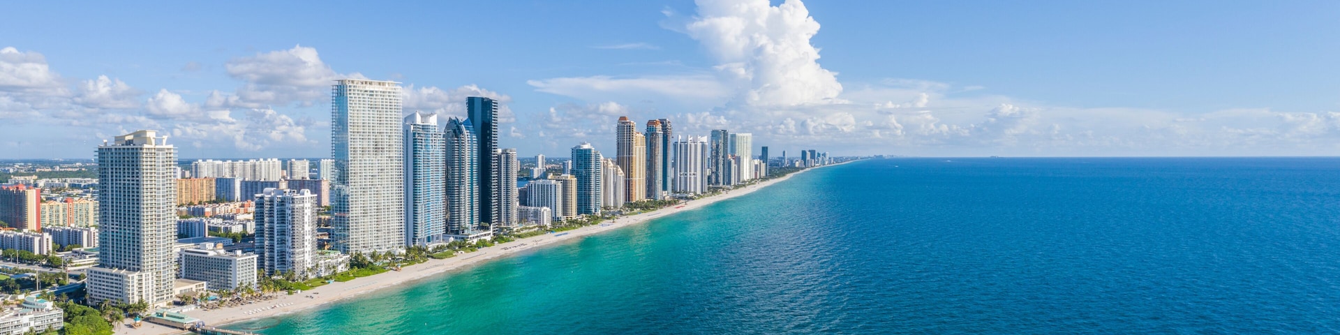 Aerial view of beautiful cityscape by the sea, Sunny Isles Beach, Florida, united states.