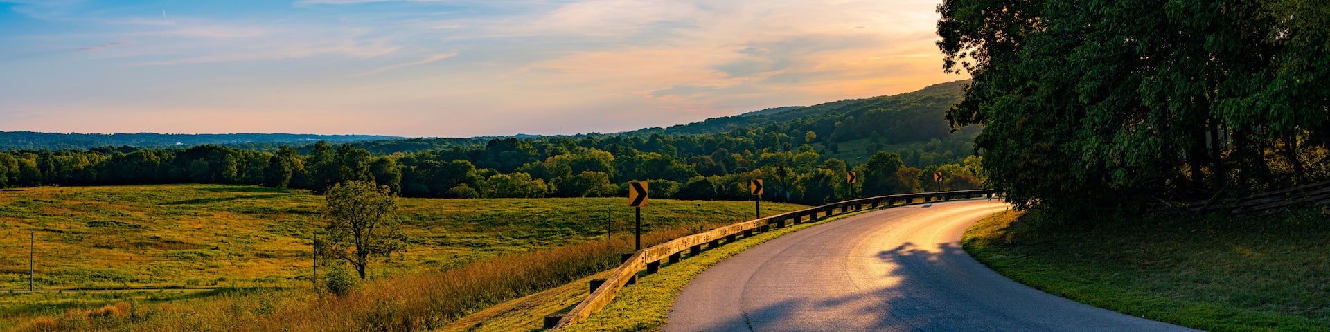 Ultra High Resolution Valley Forge National Park Road and Sunset