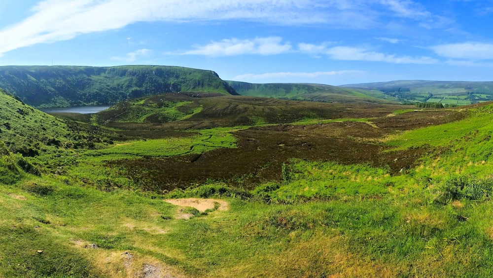 Panoramic view of Sally Gap in the picturesque valleys of Wicklow National Park, Ireland