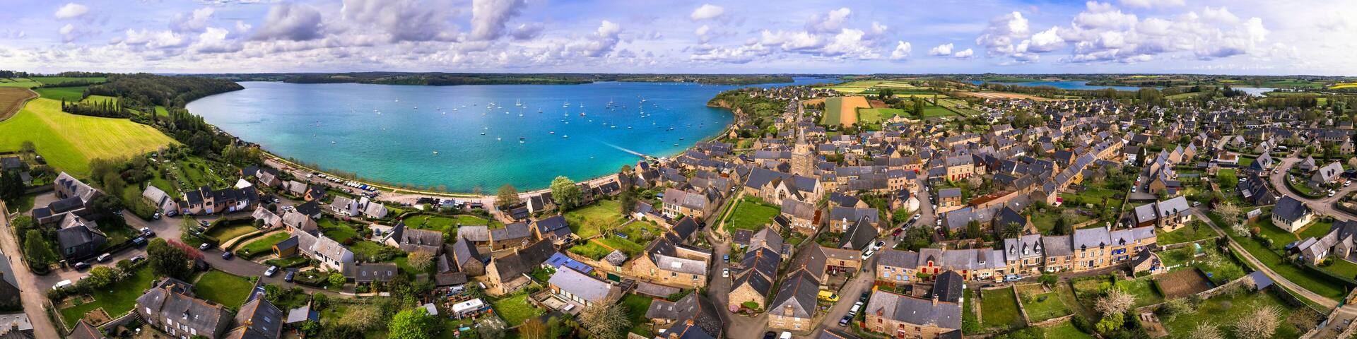 France, Brittany. Saint-Suliac - one of France’s most beautiful traditional villages. located between Dinard and Saint-Malo. aerial drone panoramic view
