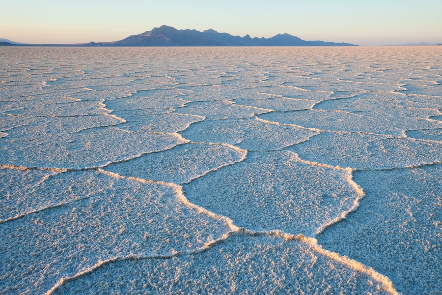 Sunset on the Bonneville Salt Flats near Wendover along Interstate 80.
