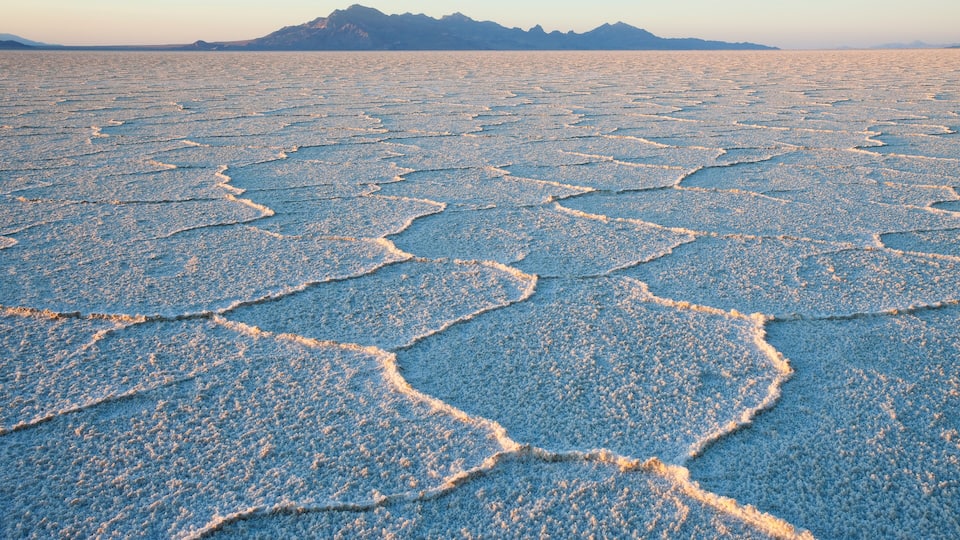Sunset on the Bonneville Salt Flats near Wendover along Interstate 80.