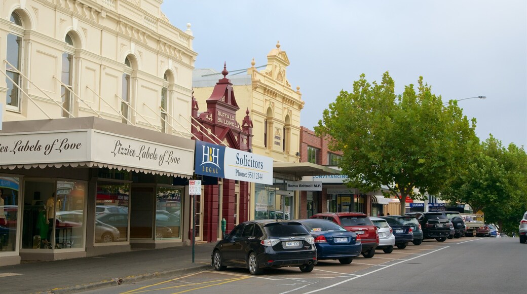 Warrnambool which includes signage, heritage architecture and street scenes