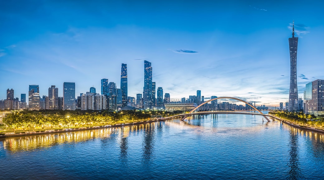 Downtown city skyline and Pearl River in Guangzhou, China