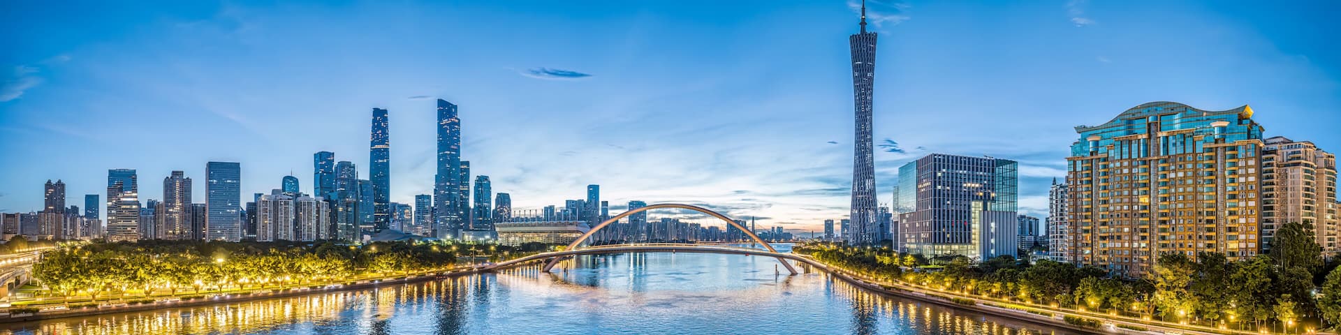 Downtown city skyline and Pearl River in Guangzhou, China