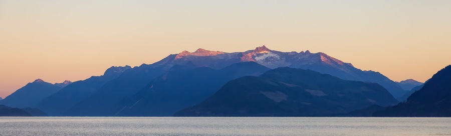 Harrison Lake at Sunny Summer Morning Sunrise. Canadian Nature Landscape Background. Harrison Hot Springs