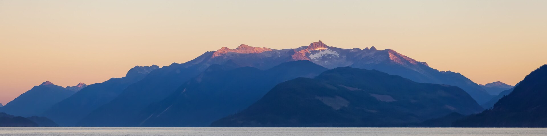 Harrison Lake at Sunny Summer Morning Sunrise. Canadian Nature Landscape Background. Harrison Hot Springs