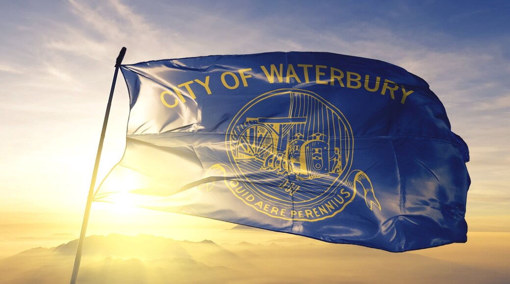 Waterbury of Connecticut of United States flag waving on the top