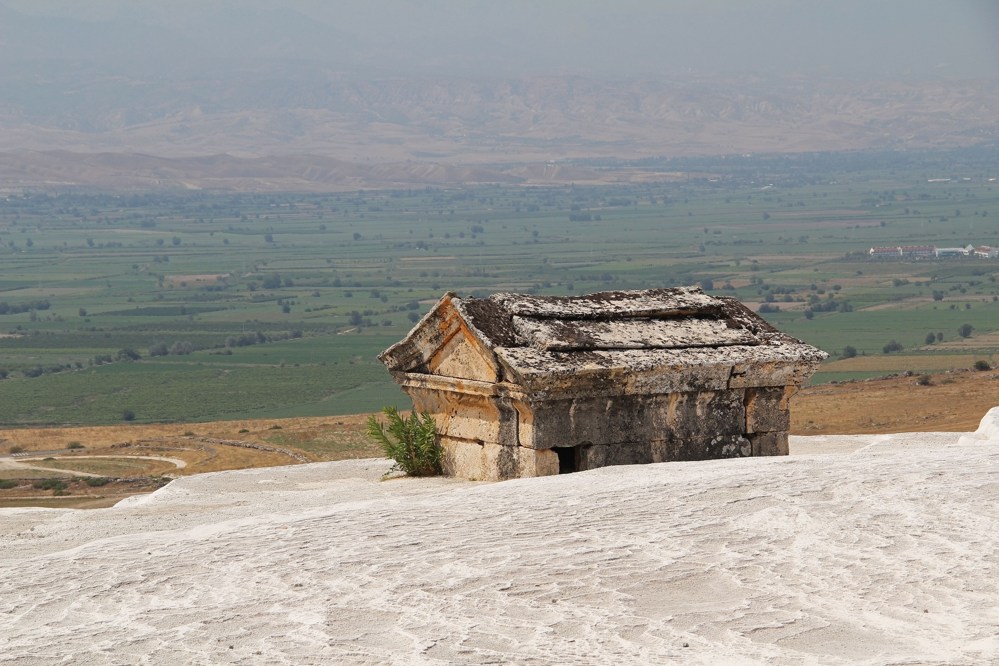 Hierapolis antique tomb on the travertine mount in Pamukkale. Denizli, Turkey.