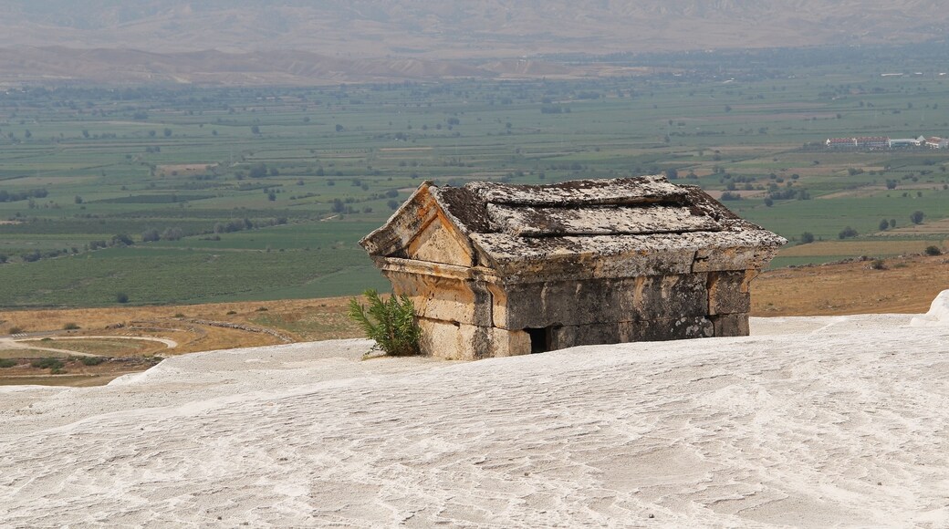 Hierapolis antique tomb on the travertine mount in Pamukkale. Denizli, Turkey.
