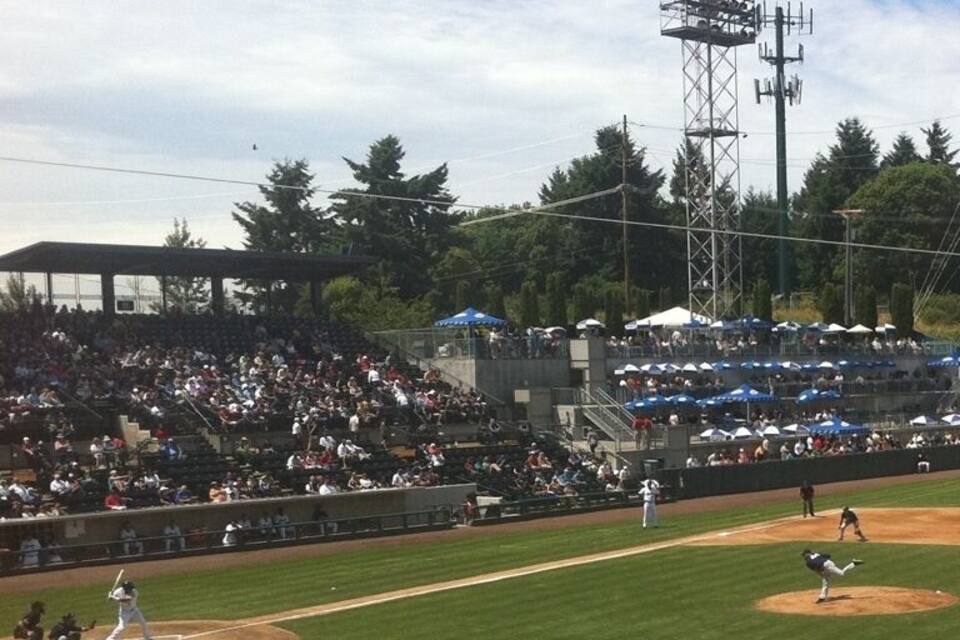 A baseball stadium with a large crowd, a pitcher on the mound, and a batter at the plate.