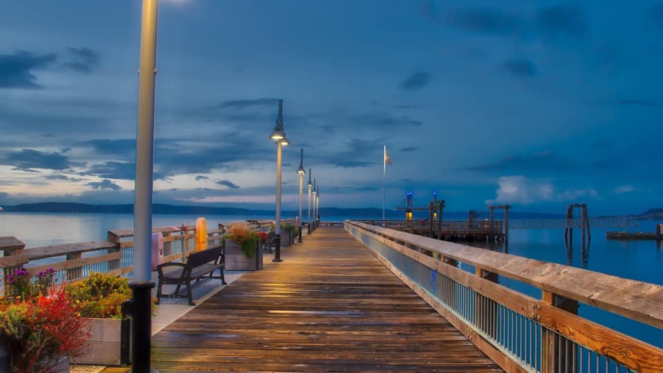 Old town section of Tacoma next to the Silver Cloud inn. Very scenic location with a lot of interesting places to explore. I imagine this pier could be relatively busy during the day. But on this night, it was a very peaceful place to hang out and take in the water, ships etc...