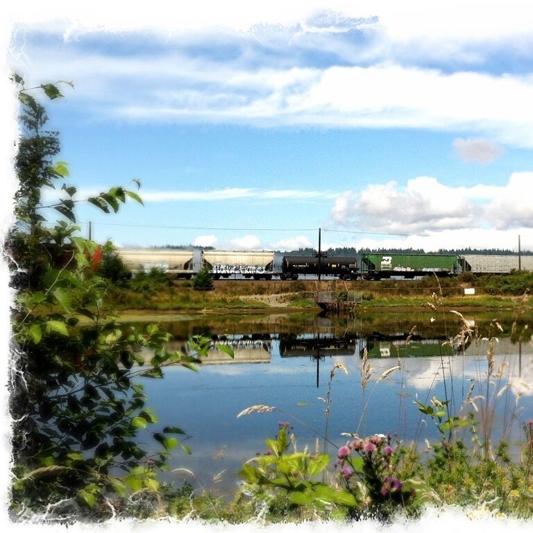 Train crossing at Titlow beach, got a pretty good reflection off the water. 