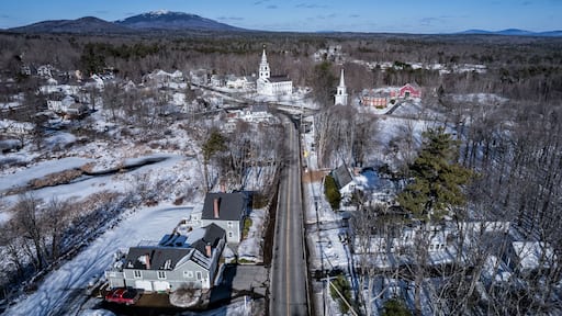 Aerial winter view of Fitzwilliam, New Hampshire