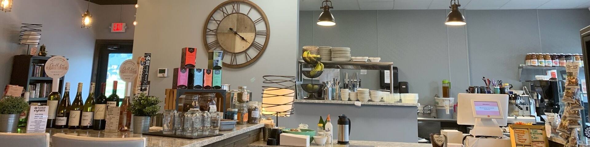 Stopped here on a rainy camping day after watching a movie at the local movie theater- now my kids want to move here! Great and classy coffee shop- beer and wine, food menu and bakery items- also has used books for sale, free WiFi, comfy chairs and long marble bars for socializing. Great spot!