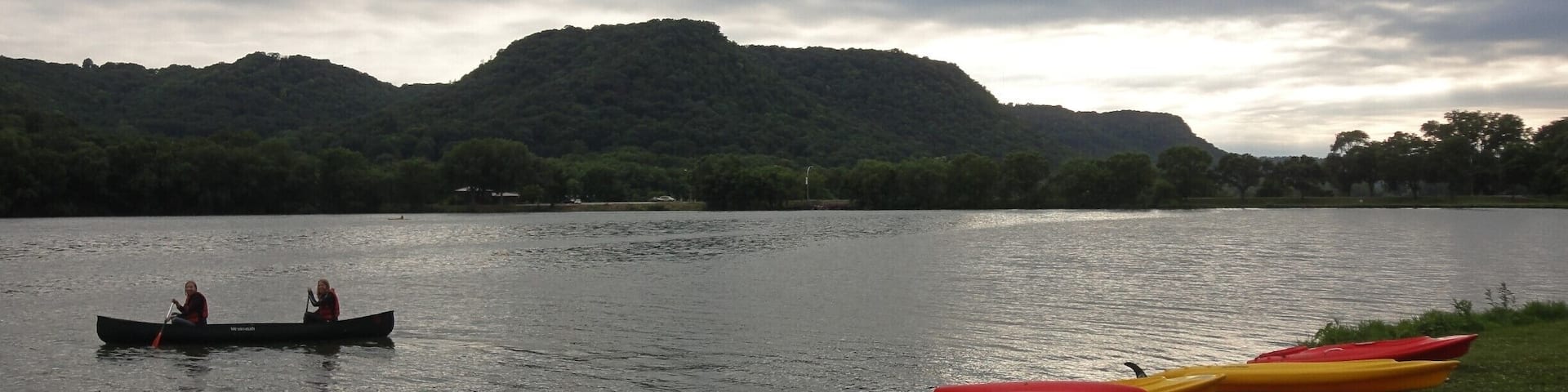 Canoes for rent in the summer on Lake Winona in Winona, Minnesota