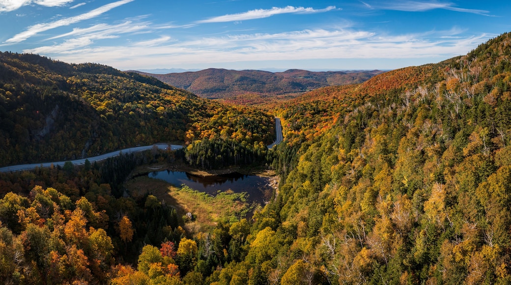 Aerial view of Appalachian Gap road or Route 17 between Vergennes to Waitsfield in Vermont during the fall
