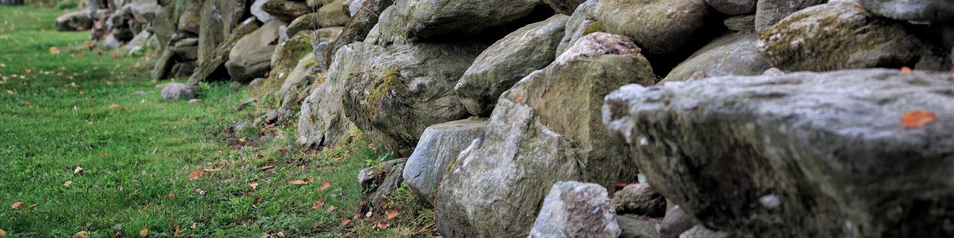 During a morning walk around the Von Trapp flower garden, we came upon this lovely rock wall with a view of the Green Mountains in the distance.