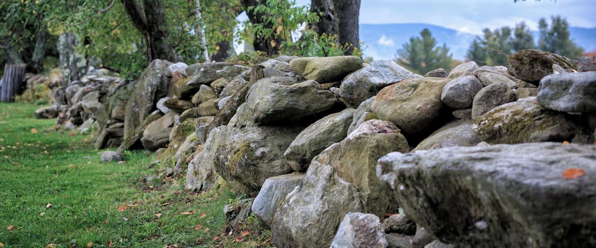 During a morning walk around the Von Trapp flower garden, we came upon this lovely rock wall with a view of the Green Mountains in the distance.