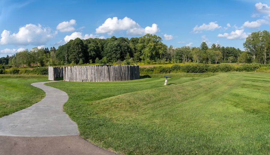 Farmington, Pennsylvania: Fort Necessity National Battlefield. Reconstructed fort, storehouse, stockade, and earthworks.