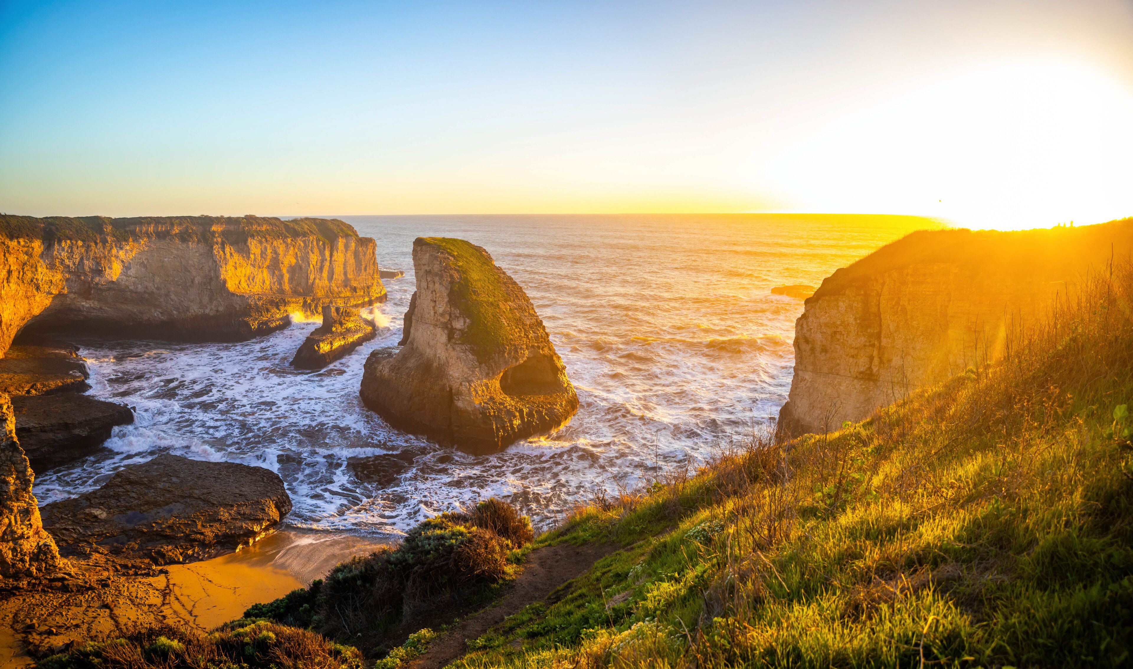 Shark Fin Cove Coast at Golden Sunset California