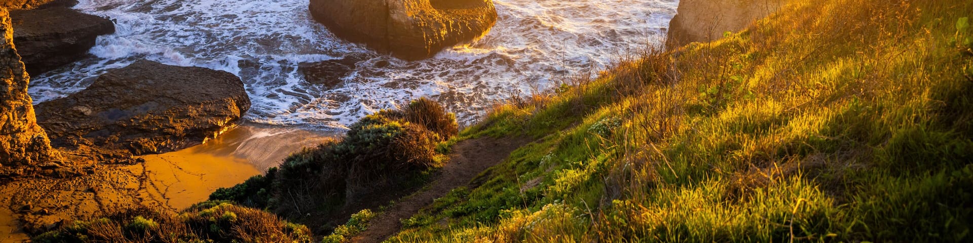 Shark Fin Cove Coast at Golden Sunset California